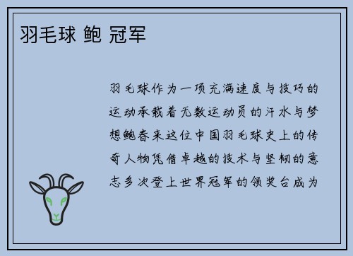 羽毛球 鲍 冠军