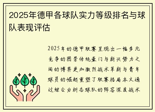 2025年德甲各球队实力等级排名与球队表现评估
